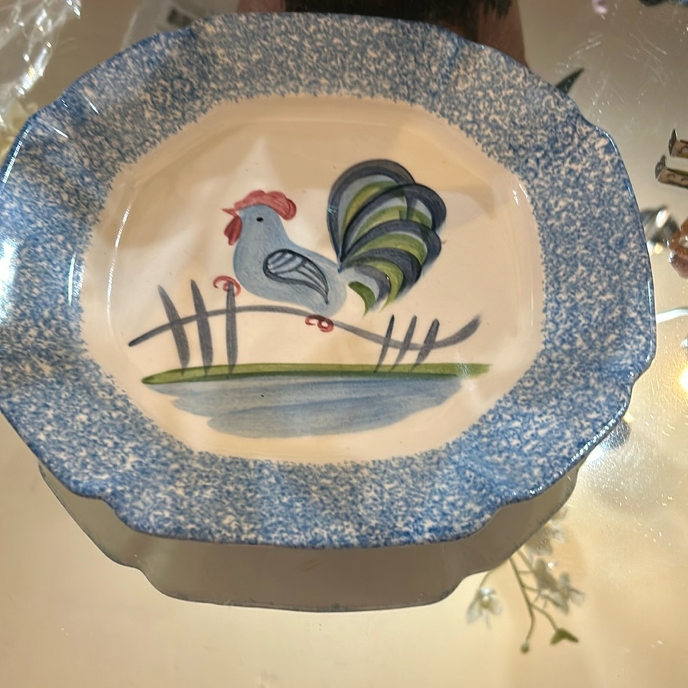 Square Rooster Plate. Vintage